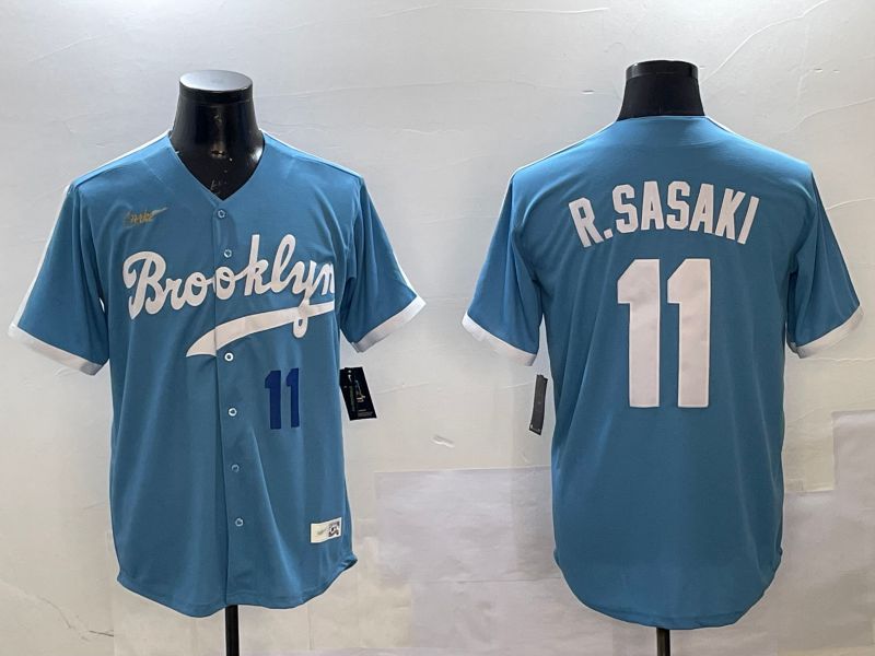 Men Los Angeles Dodgers #11 R.Sasaki Light Blue Fashion Game 2025 Nike MLB Jersey style 2->los angeles dodgers->MLB Jersey